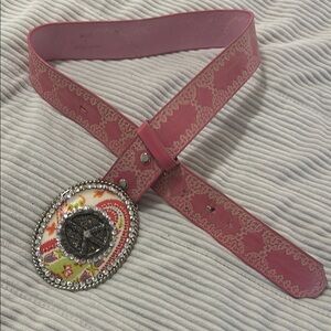 Pink Patterned Belt with Decorative Buckle